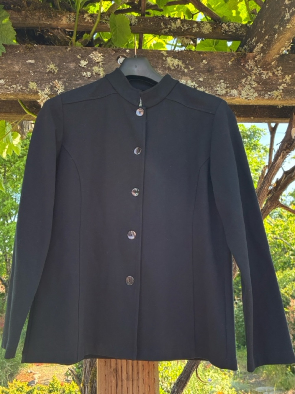 Chicos black high neck mandarin style blazer jacket size medium